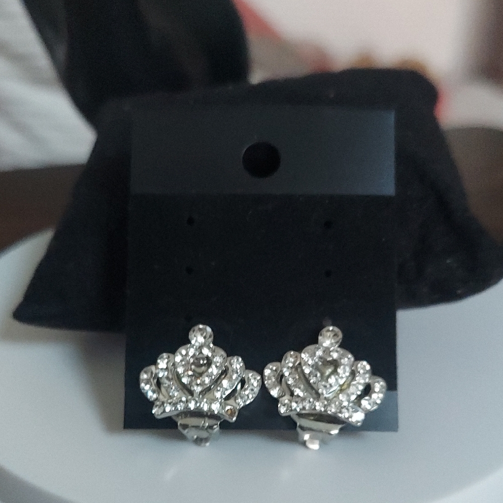Elegant Silver Crown Stud Earrings